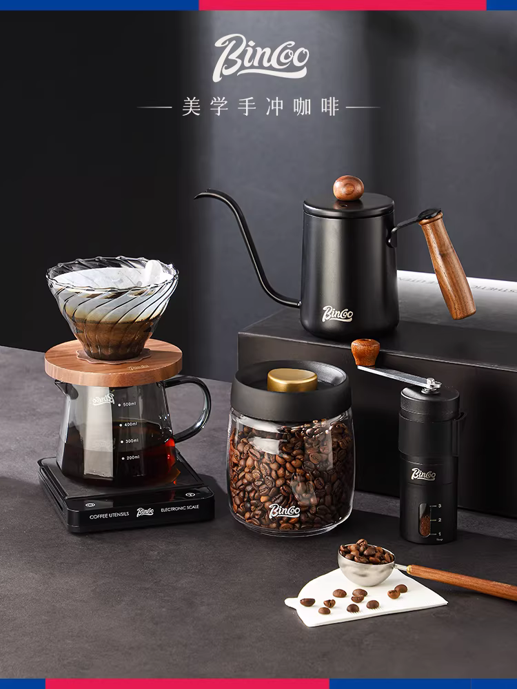 Bộ ấm pha cà phê thủ công Bincoo, dụng cụ pha cà phê, ấm lọc chia sẻ, bộ cà phê xay tay đầy đủ, bộ đầy đủ dùng tại nhà
