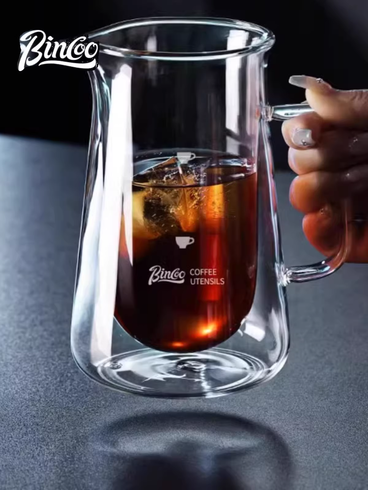 Bình pha cà phê Bincoo hai lớp kính chịu nhiệt, bình pha cà phê đá kiểu Mỹ, bộ dụng cụ pha cà phê nhỏ giọt tại nhà