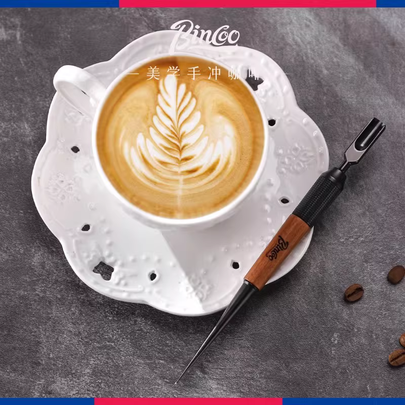 Kim tạo hình cà phê Latte Bincoo, thép không gỉ, cán gỗ, dụng cụ tạo hình cà phê, phụ kiện pha cà phê Espresso