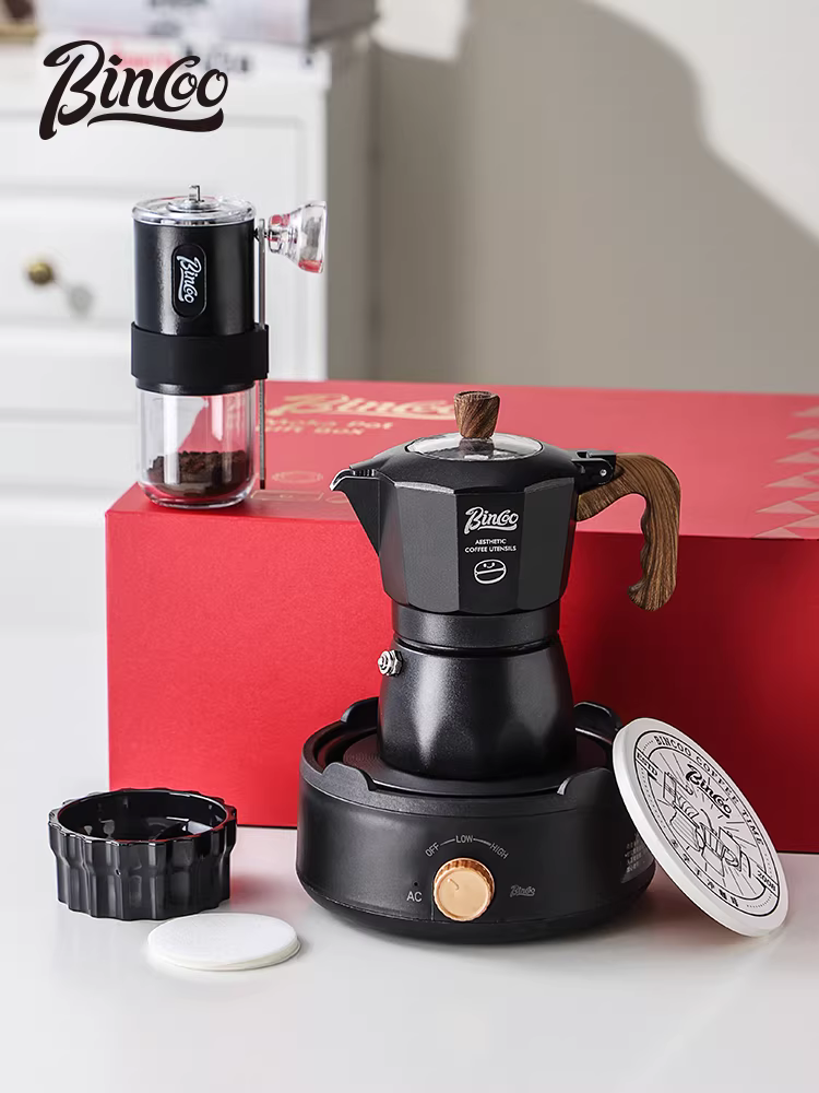 Bộ ấm pha cà phê moka hai van Bincoo, hộp quà tặng, quà cưới, quà sinh nhật, quà Tết