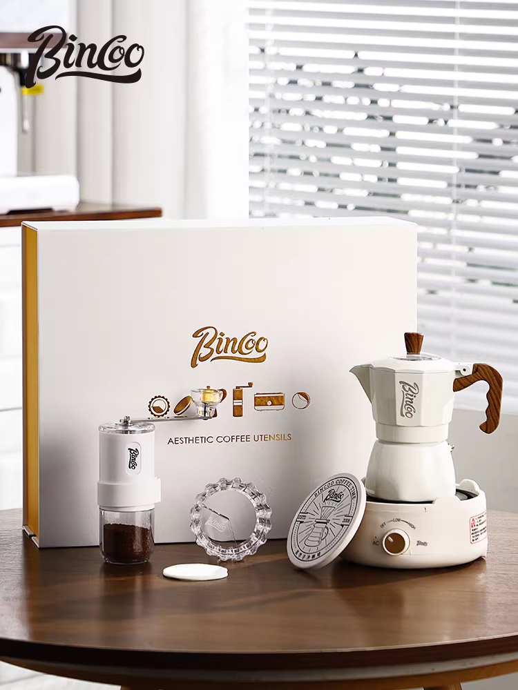Bộ pha cà phê moka pot hai van Bincoo, hộp quà tặng, dùng trong nhà, pha cà phê espresso nhỏ gọn, pha cà phê thủ công
