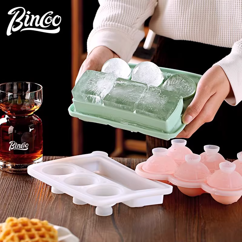 Khay làm đá viên hình cầu cà phê Bincoo, khay làm đá dùng cho gia đình, làm đá viên đông lạnh cho rượu whisky, cà phê, hộp đá silicon
