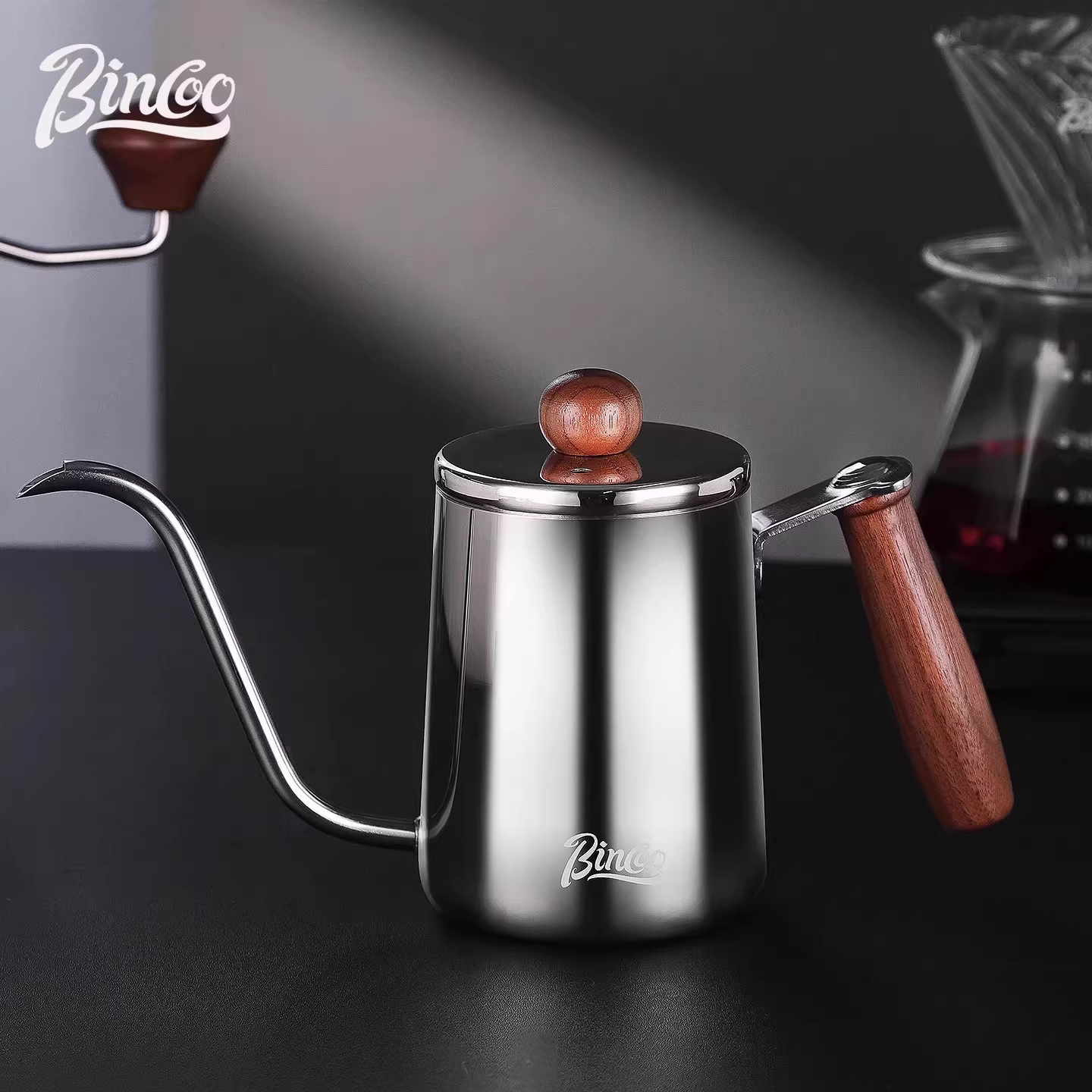 Ấm pha cà phê Bincoo dùng cho gia đình, vòi dài, ấm miệng nhỏ, thép không gỉ 304, bộ pha cà phê kiểu pour-over.