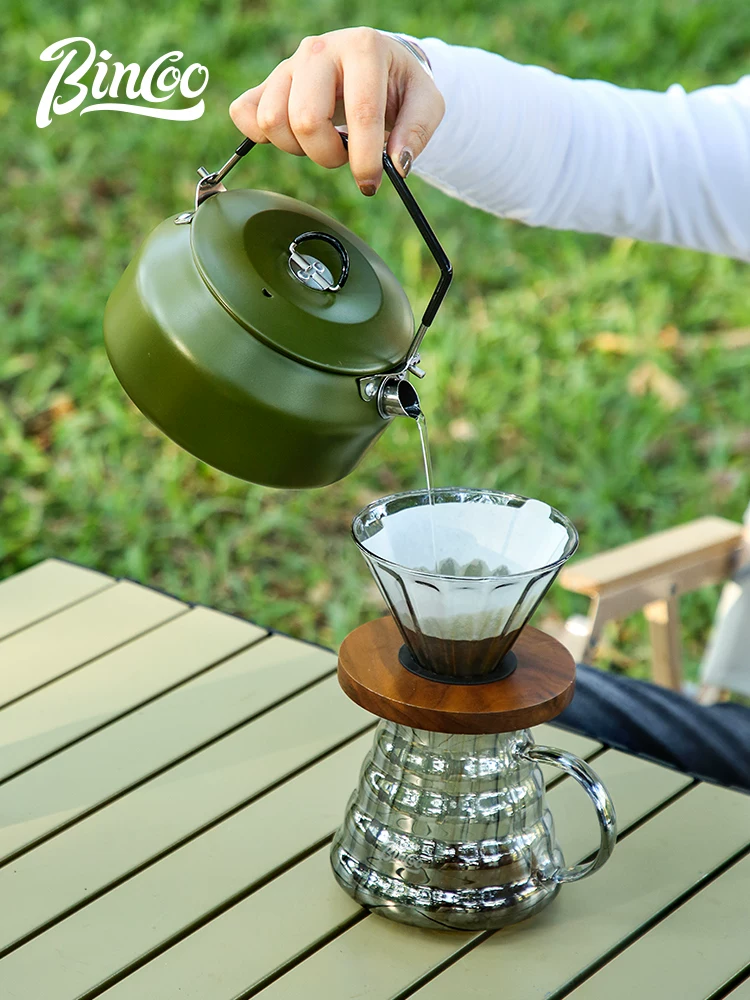 Ấm đun nước ngoài trời Bincoo, dụng cụ nấu ăn cắm trại bằng thép không gỉ, ấm đun nước 1L, ấm pha cà phê di động