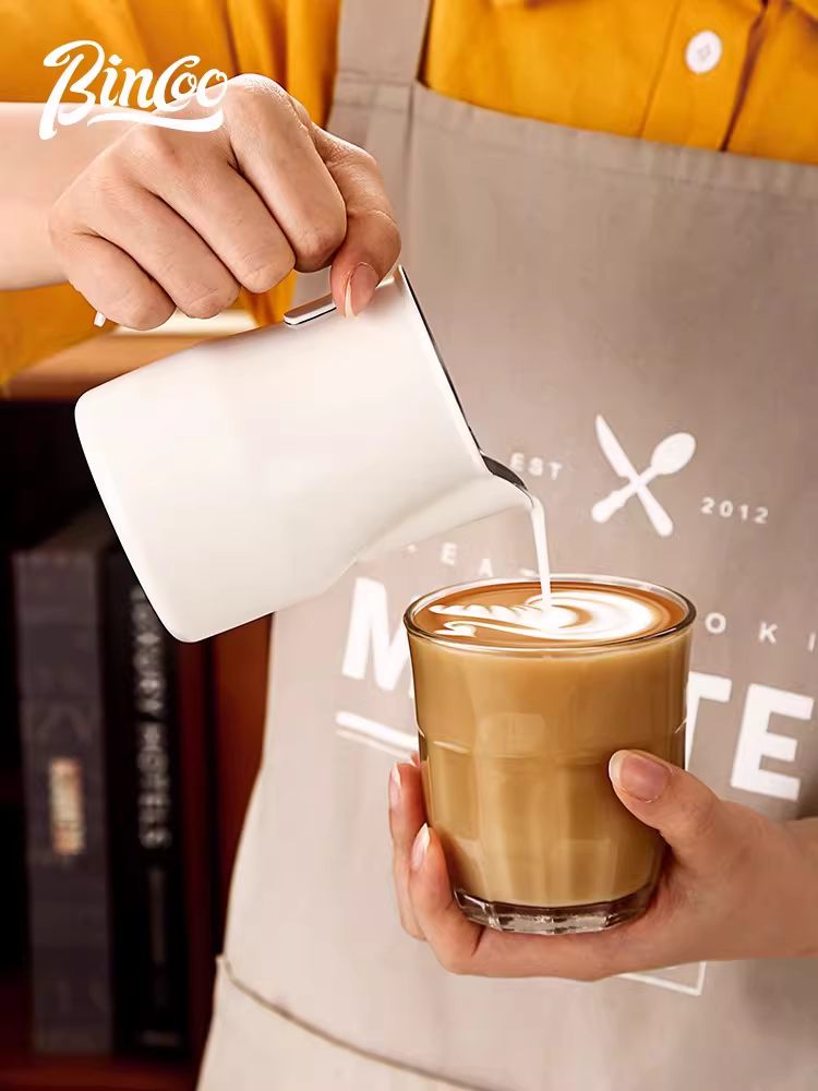 Cốc tạo bọt sữa bằng thép không gỉ Bincoo, vòi nhọn, dung tích 450/600ml, chuyên dụng cho latte art