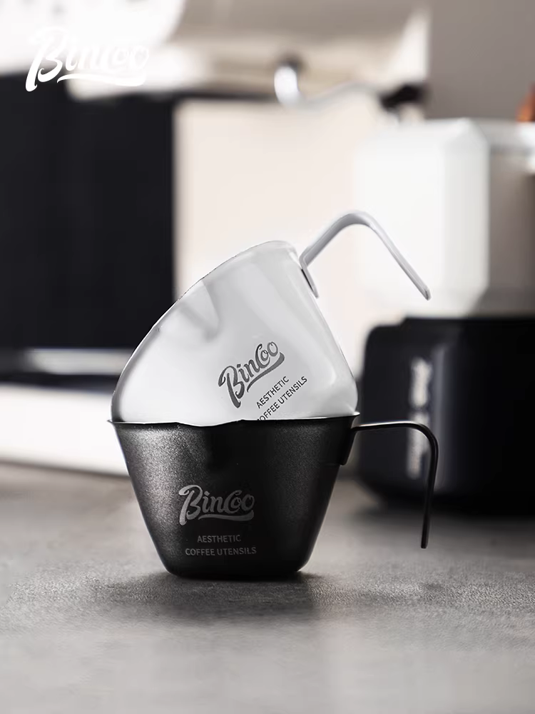 Cốc đong cà phê Bincoo bằng thép không gỉ có vạch chia, vòi đôi, bình sữa nhỏ, cốc chiết xuất chất lỏng cà phê