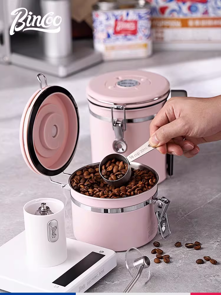 Hộp đựng cà phê hạt Bincoo, hộp đựng cà phê bột bằng thép không gỉ, có van một chiều, hộp đựng trà, hạt khô