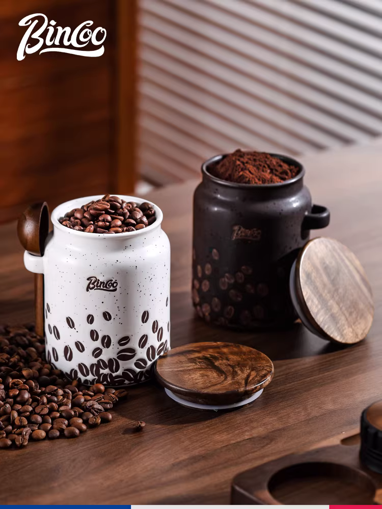 Hũ đựng cà phê gốm sứ Bincoo, hũ đựng bột cà phê gia dụng có thìa, hũ đựng trà, hũ bảo quản