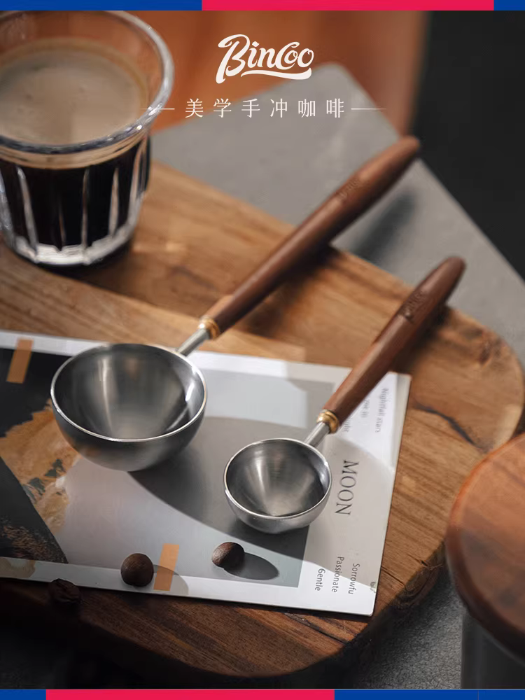 Muỗng cà phê Bincoo bằng gỗ óc chó, muỗng đong cà phê bằng thép không gỉ 304, muỗng đong hạt cà phê có cán dài