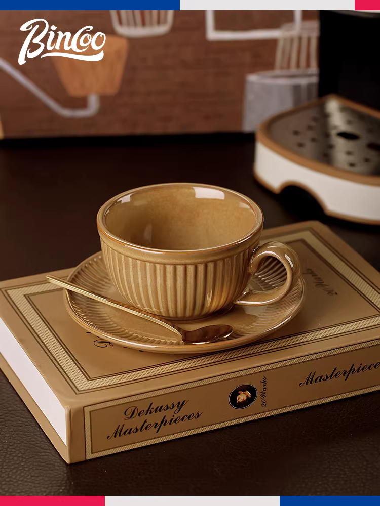 Bộ tách trà cà phê gốm sứ Bincoo phong cách Nhật Bản cổ điển, tách cà phê nghệ thuật latte sáng tạo, tách latte, cốc pha cà phê thủ công