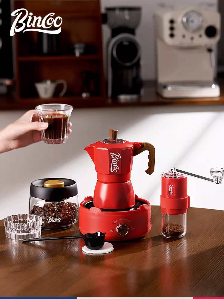 Bộ máy pha cà phê Bincoo kiểu Moka hai van, dùng cho bếp điện gia đình, máy pha cà phê espresso nhỏ, máy xay cà phê cầm tay