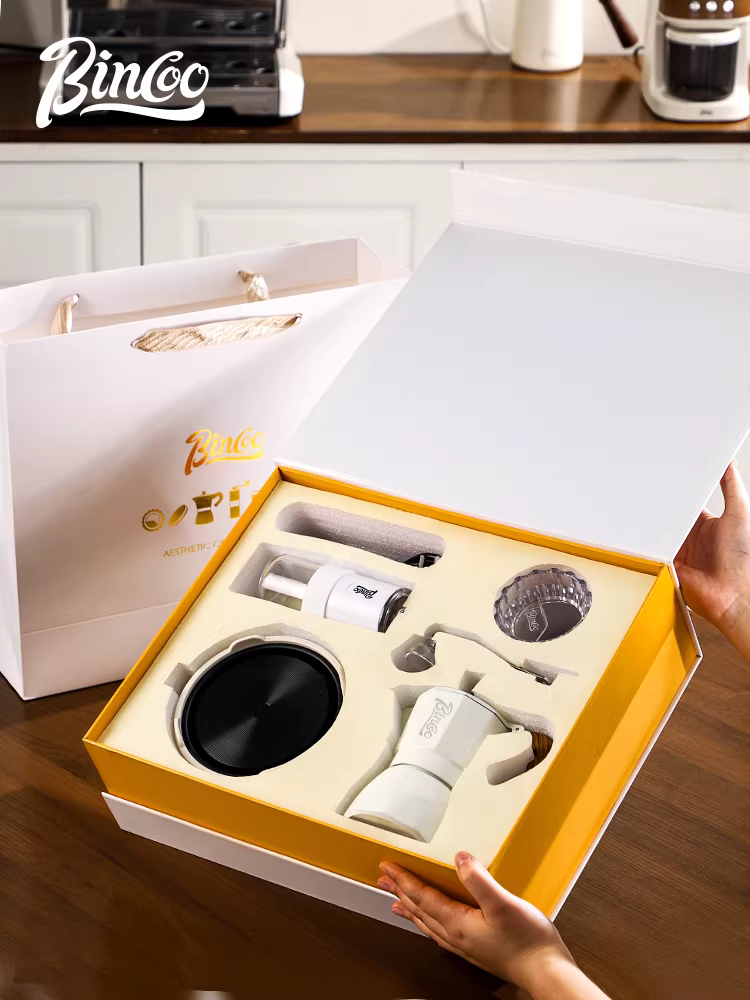 Bộ pha cà phê moka pot hai van Bincoo, hộp quà tặng, dùng trong nhà, pha cà phê espresso nhỏ gọn, pha cà phê thủ công