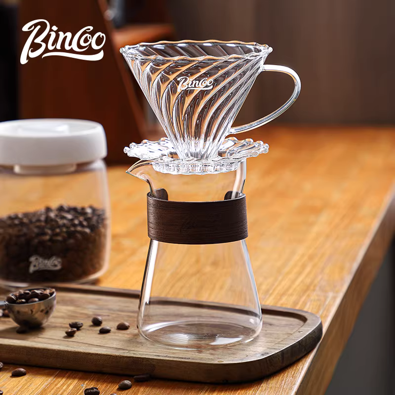 Bình pha cà phê thủ công Bincoo, chất liệu thủy tinh chịu nhiệt cao, kèm bộ lọc giấy cà phê kiểu V60, bình chia sẻ cà phê