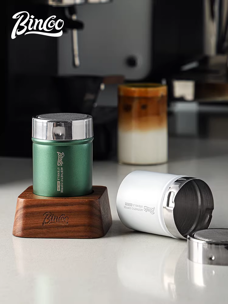 Bình đựng bột cà phê Bincoo bằng thép không gỉ 304, dụng cụ tạo hình latte, đựng bột ca cao, bột matcha, đường, dụng cụ rây làm bánh