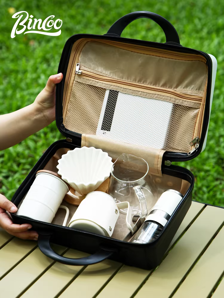 Bộ dụng cụ pha cà phê du lịch ngoài trời Bincoo, túi đựng di động, hộp đựng máy xay cà phê, hộp đựng ấm pha cà phê