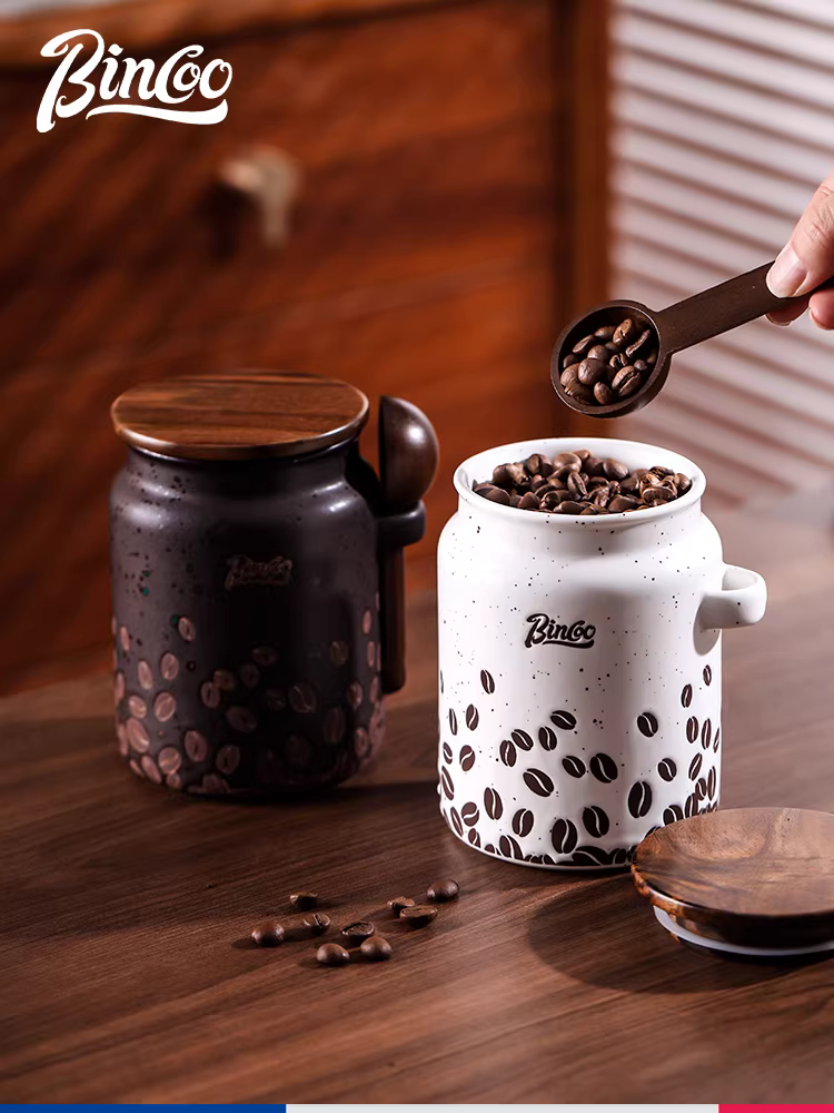 Hũ đựng cà phê gốm sứ Bincoo, hũ đựng bột cà phê gia dụng có thìa, hũ đựng trà, hũ bảo quản