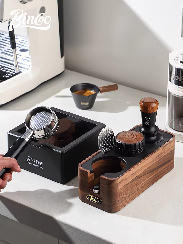 Bộ dụng cụ pha cà phê Bincoo: đế tamper gỗ óc chó 51/58mm, dụng cụ phân phối cà phê, búa tamper