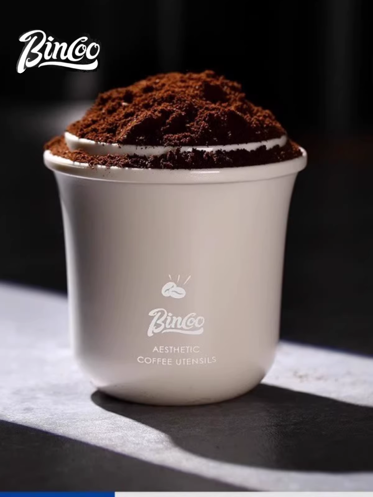 Cốc đựng bột cà phê Bincoo, cốc cân hạt cà phê kiểu Ý màu đen, cốc đựng bột chống bắn, cốc hương cà phê kiểu Ý, mờ.