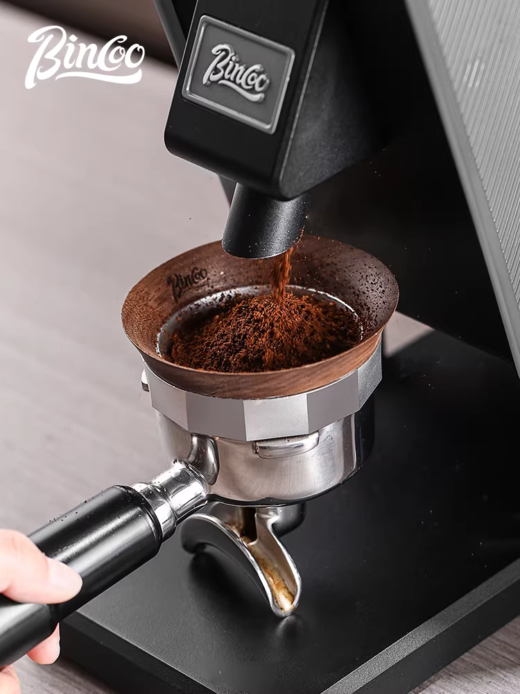 Vòng thu bột từ tính cà phê Bincoo, bộ thu bột tay cầm máy pha cà phê, vòng chống bay bột gỗ óc chó 51/58mm