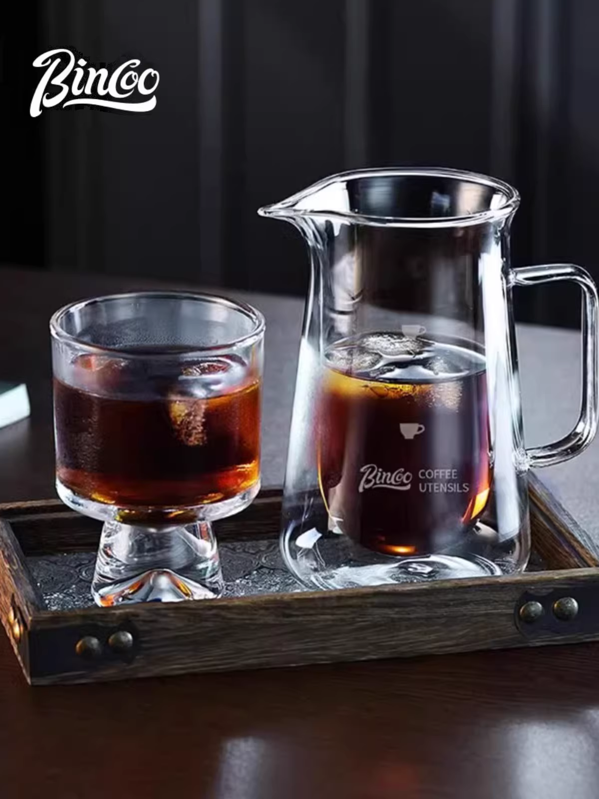 Bình pha cà phê Bincoo hai lớp kính chịu nhiệt, bình pha cà phê đá kiểu Mỹ, bộ dụng cụ pha cà phê nhỏ giọt tại nhà