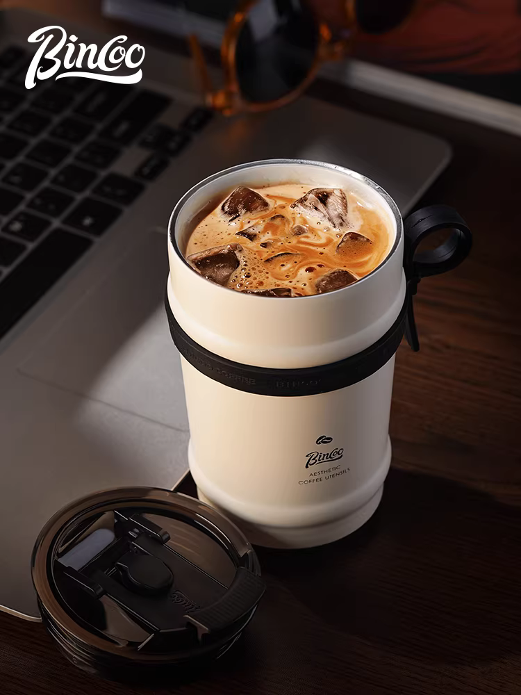Ly giữ nhiệt cà phê gốm Bincoo, bình giữ nhiệt du lịch di động cho nam và nữ, ly giữ lạnh bằng thép không gỉ 316