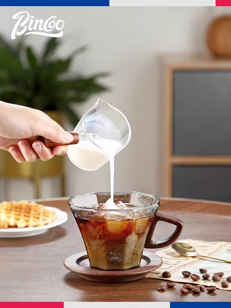 Bộ tách trà thủy tinh Bincoo, phong cách Mỹ cao cấp, chịu nhiệt cao, dùng cho trà chiều kèm thìa, tách trà cao cấp tinh tế