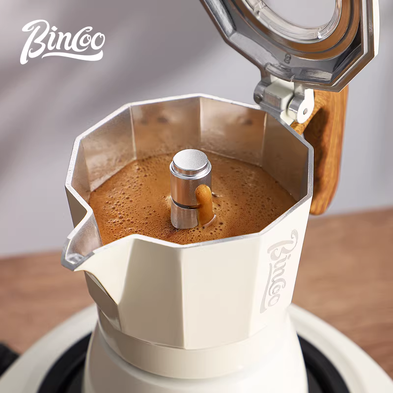 Bình pha cà phê Moka Bincoo hai van, bếp điện gốm, máy pha cà phê nhỏ gia đình, máy pha cà phê espresso bằng thép không gỉ