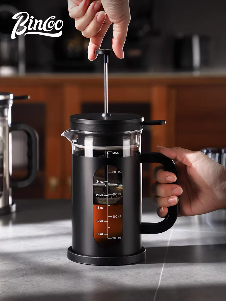 Bình pha cà phê kiểu Pháp Bincoo dùng trong gia đình, thiết bị lọc pha cà phê, bình pha cà phê lạnh bằng thủy tinh có vạch chia độ, dùng để đánh bọt sữa.