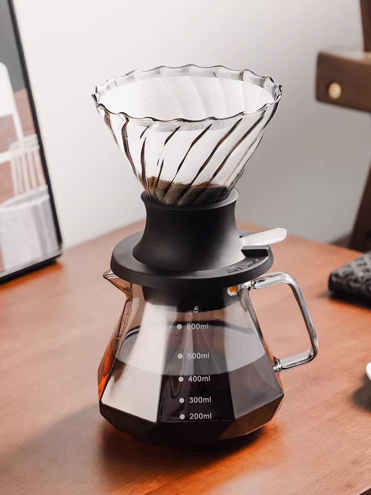 Bộ lọc pha cà phê thủ công thông minh Bincoo Hand Brew Smart Cup Sharing Pot Set V60, kiểu ren xoắn ốc, cốc lọc thủy tinh