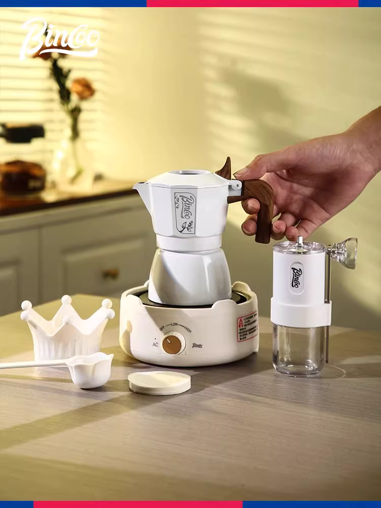 Bộ quà tặng máy pha cà phê moka hai van Bincoo, máy pha cà phê nhỏ, hộp quà tặng đặc biệt dành cho quà sinh nhật và quà lưu niệm