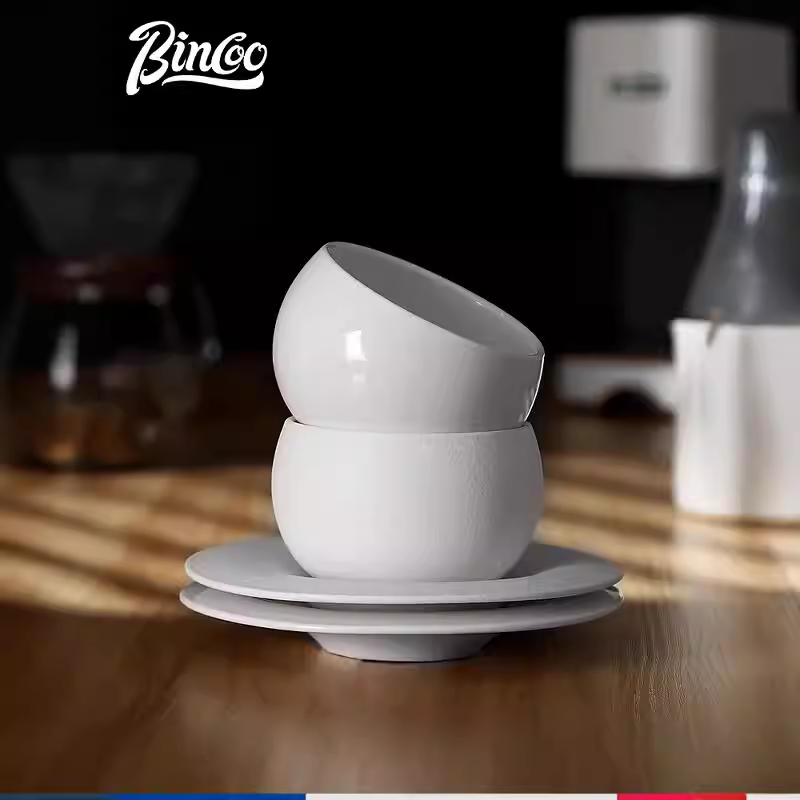 Ly cà phê Bincoo, ly trứng gốm sứ đơn giản phong cách Nhật Bản màu trơn, ly latte tinh tế, bộ ly và đĩa đựng latte nghệ thuật cao cấp
