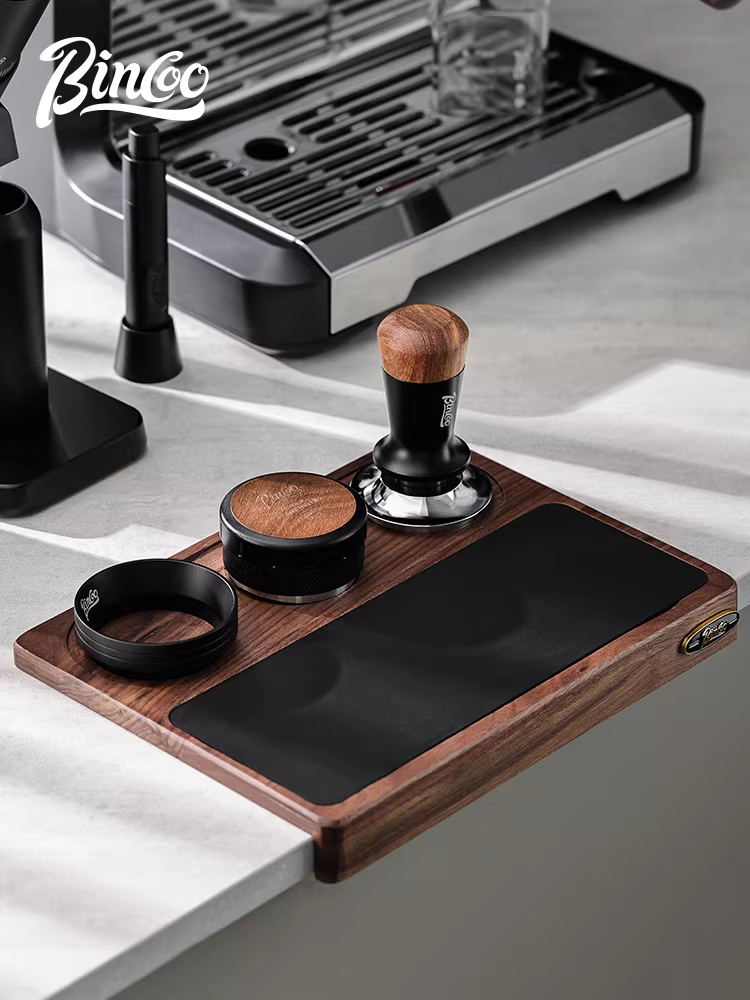 Bộ dụng cụ đa năng kiểu Ý Bincoo vân gỗ, gồm hộp đựng bã cà phê, máy ép bột, kích thước phổ thông 51/58mm
