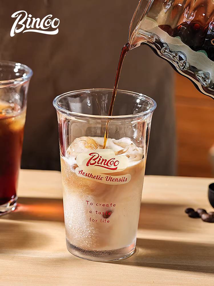 Ly cà phê thủy tinh Bincoo, ly latte thời trang, ly uống nước lạnh, ly Americano đá gia dụng tinh tế