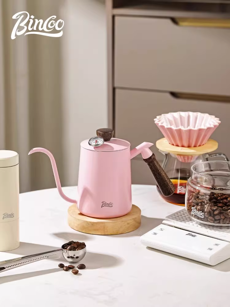 Bình pha cà phê thủ công màu hồng Bincoo, bộ dụng cụ pha cà phê gia đình, cốc lọc, máy xay cà phê