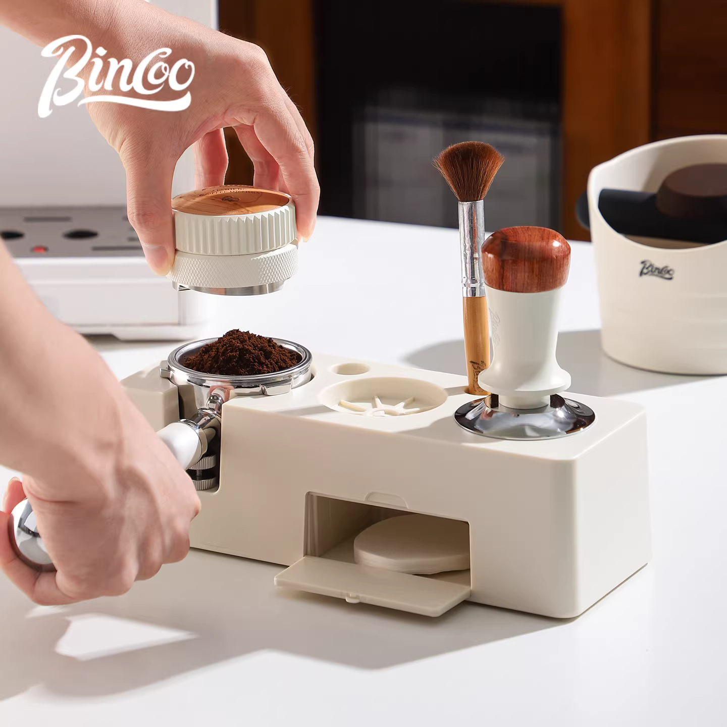 Đế ép cà phê Bincoo tương thích với dụng cụ ép cà phê 51/58mm, dụng cụ phân phối bột, hộp đựng và phụ kiện máy pha cà phê.