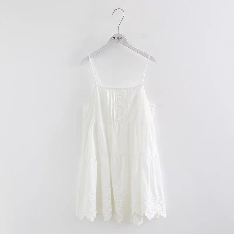 Dream Box 2023 Mùa Xuân Mới Ngọt Ngào Viền Ren Cotton Đầm Nữ Thêu Tươi Mát Mori Girl Đầm Dây