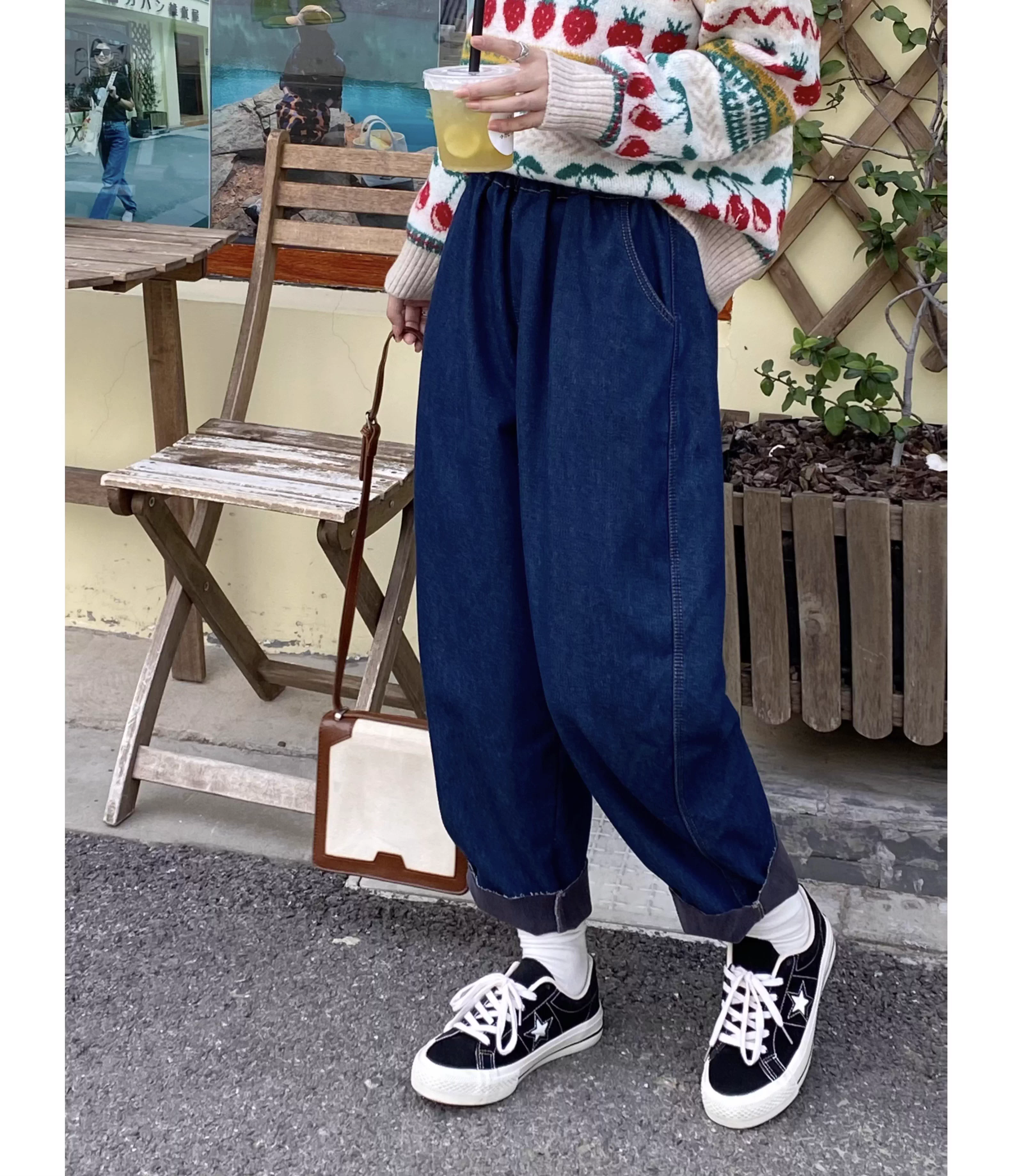 Quần jeans nữ dáng thẳng, cạp chun, chất liệu dày dặn, lót lông cừu, màu trơn, kiểu dáng ôm dáng, mùa đông 2023, thương hiệu Dream Box