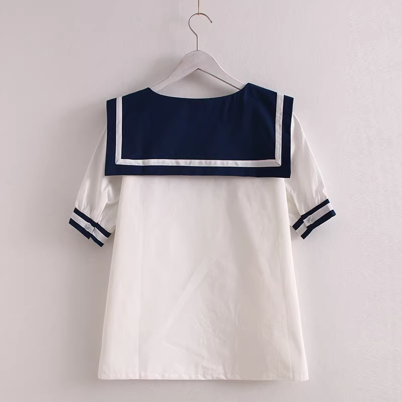 Dream Box 2024 Áo sơ mi cotton phối màu phong cách Nhật Bản mới dành cho nữ có cổ vuông, tay ngắn, dáng rộng, áo sơ mi giảm tuổi tác