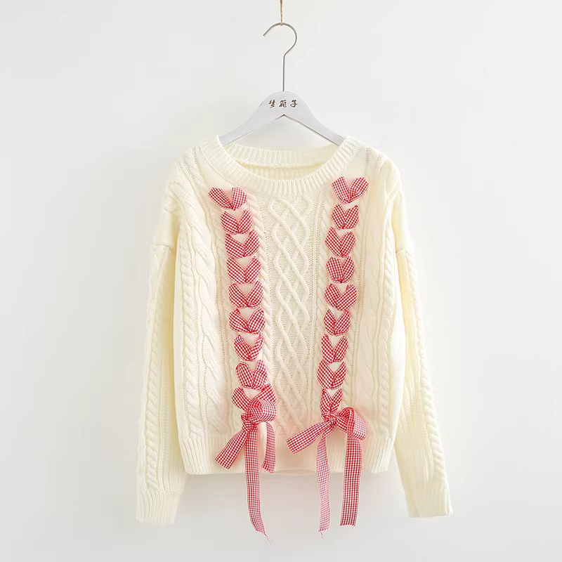 Dream Box 2021 Thu Đông Mới Thắt Nơ Áo Len Kẻ Sọc Cho Nữ Đa Năng Tươi Mát Cổ Tròn Áo Chui Đầu Slim Fit Áo Len