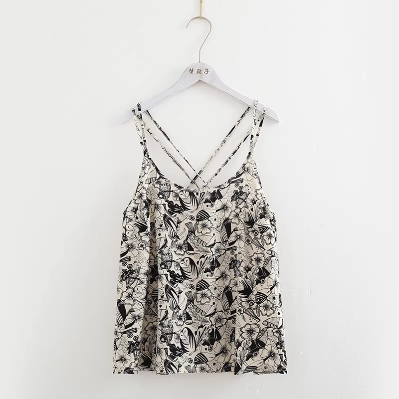 Dream Box 2020 Mùa Hè Mới Phong Cách Dân Tộc In Hoa Yếm Cổ Tròn Đa Năng Rời Phong Cách Búp Bê Nhỏ Yếm