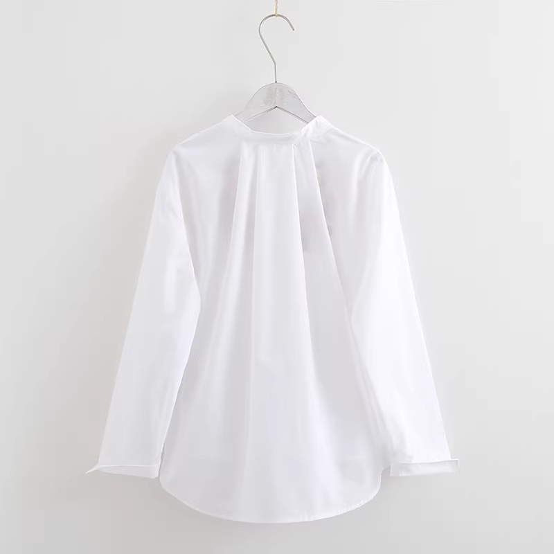 Áo sơ mi thêu hoa phong cách dân tộc Xuân 2024 Dream Box, cổ đứng, kiểu dáng rộng rãi, chất liệu cotton trắng đa năng