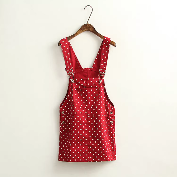 Đầm cotton in chấm bi mùa hè Dream Box 2024, kiểu dáng ôm dáng, phong cách Mori Girl, trẻ trung, đầm yếm chấm bi
