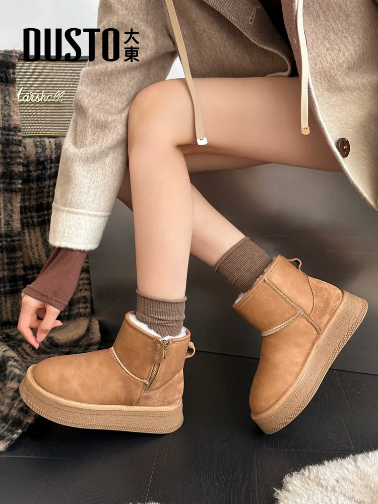 Giày bốt tuyết đế dày Dadong dành cho nữ 2025, mẫu mới mùa đông, lót lông cừu, dày dặn, giữ ấm, giày bông nữ chống trơn trượt