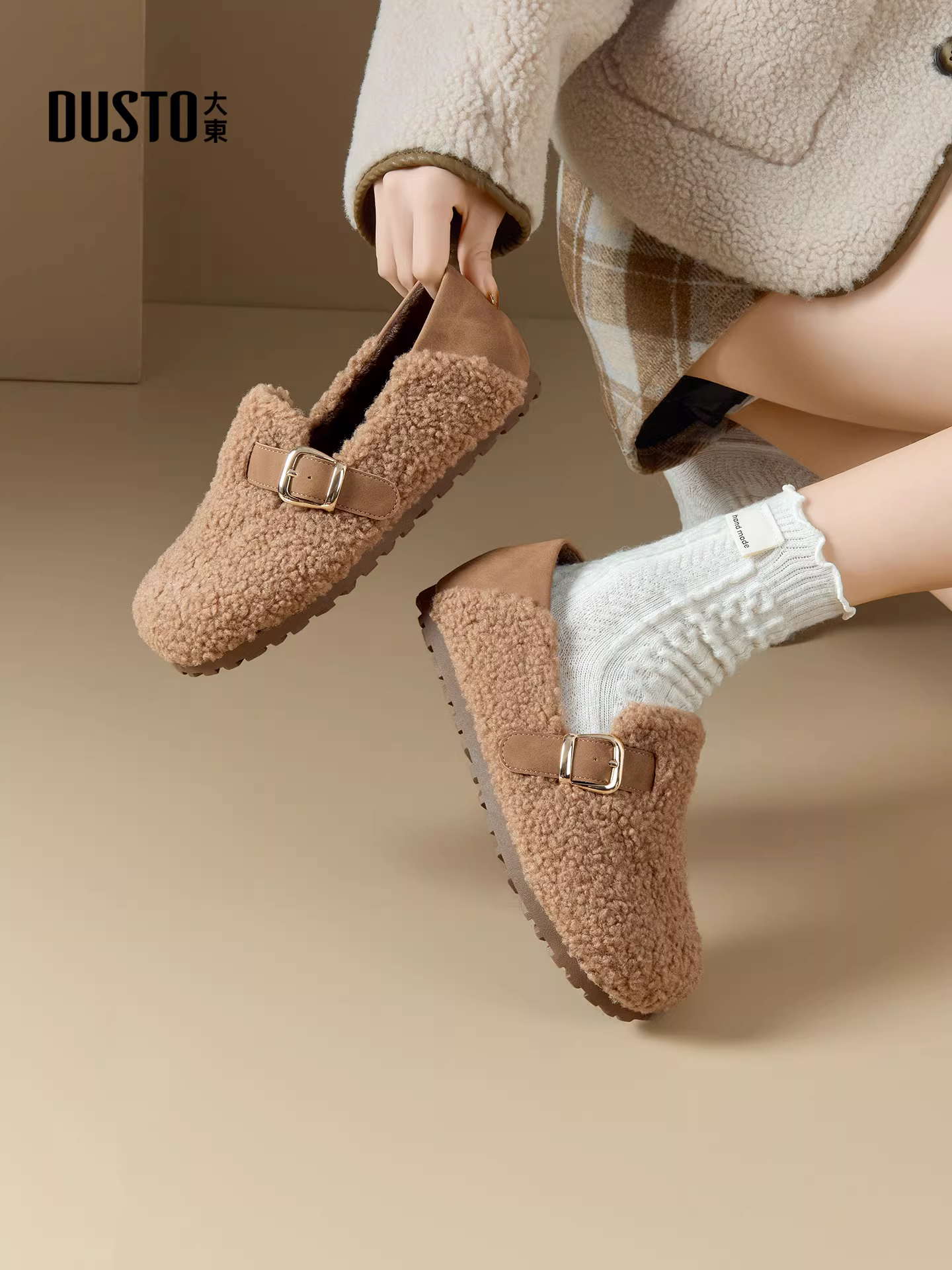 Giày bệt nữ mùa đông 2025 kiểu mới, kiểu lười, màu đen, lót lông giữ ấm, thích hợp đi ngoài trời.