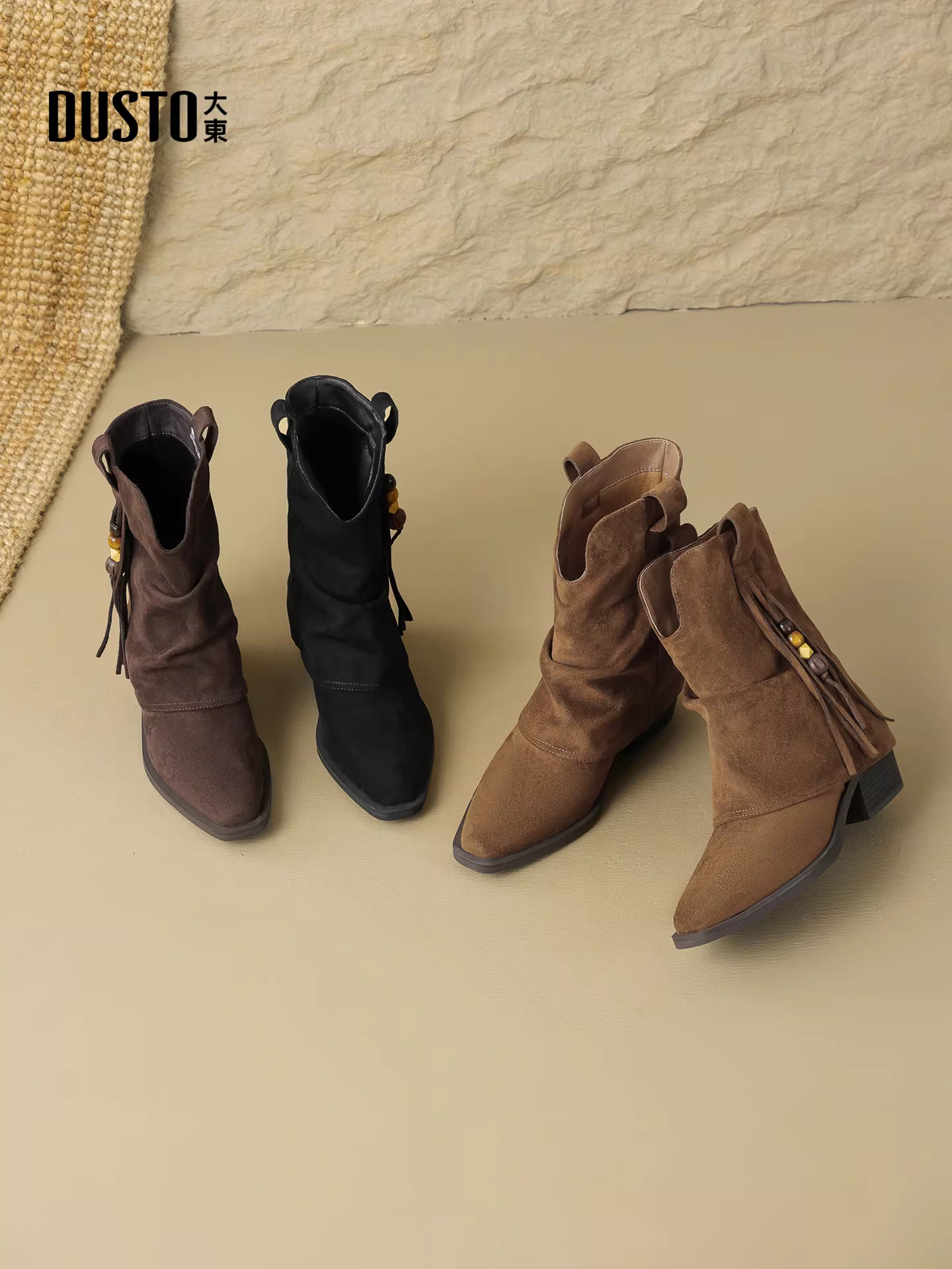 Giày bốt cổ ngắn đế thô mũi nhọn Dadong dành cho nữ, mẫu mới thu đông 2025, màu nâu Melard, kiểu dáng lười, kiểu Chelsea.