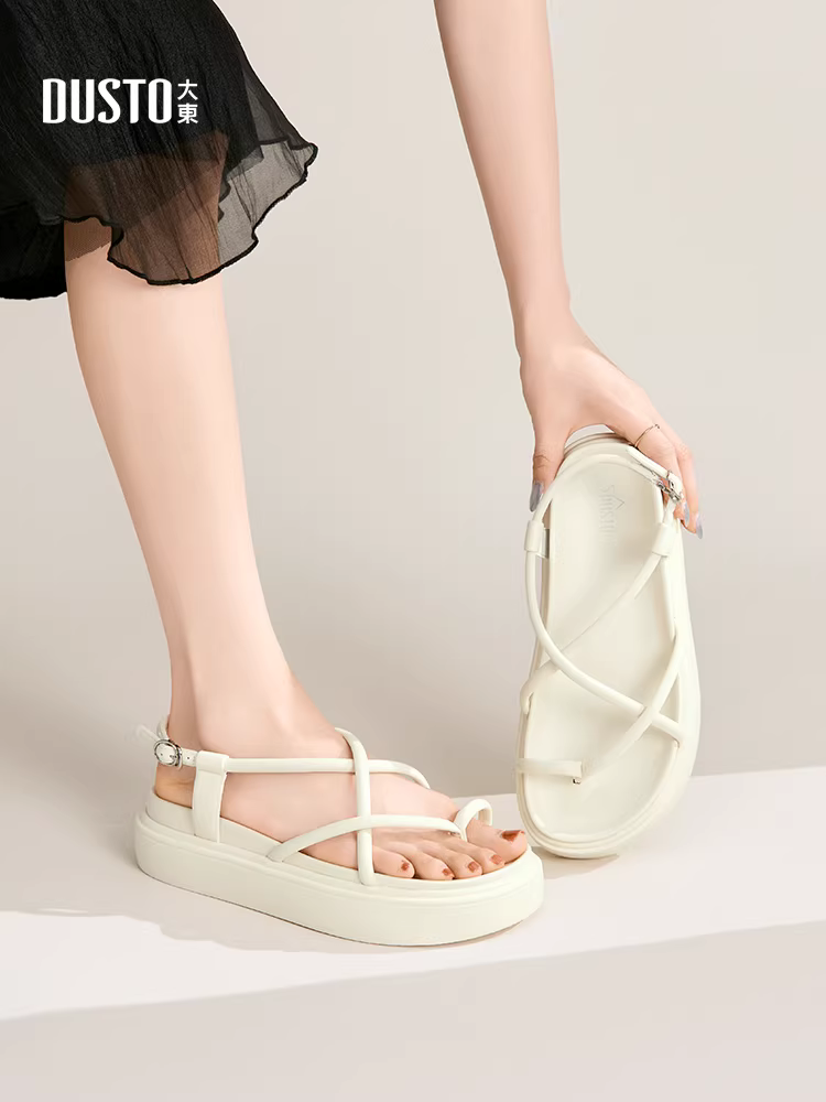 Dép La Mã đế dày quai mảnh Dadong dành cho nữ, kiểu dáng mùa hè mới 2025, thích hợp phối cùng váy, giày đế bằng đi biển nữ.
