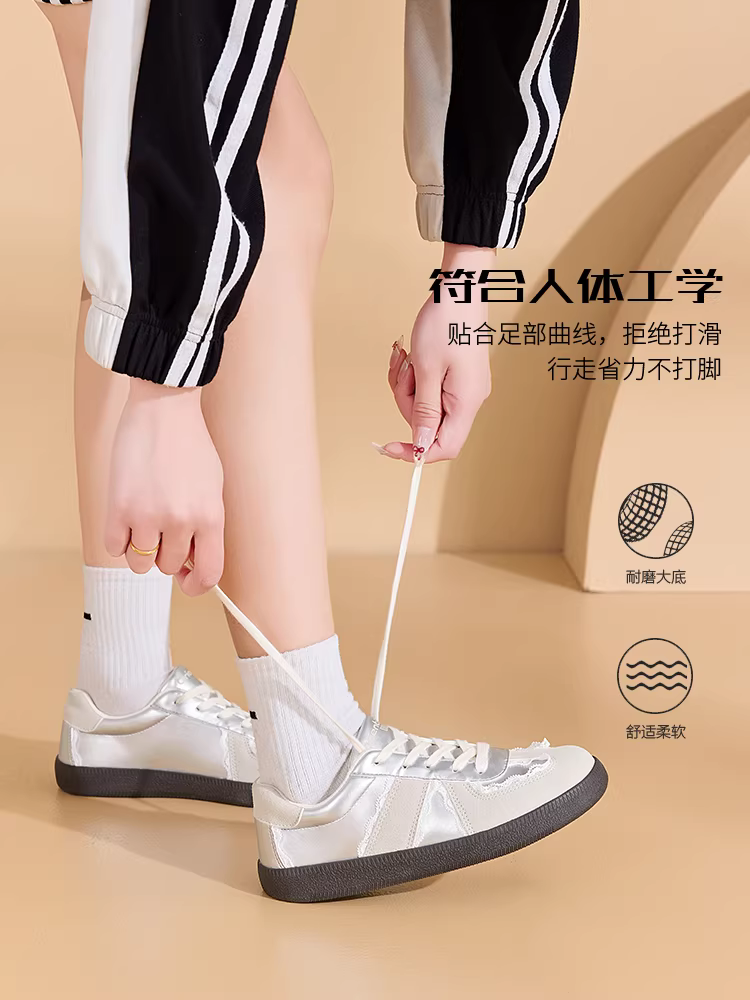 Giày tập ren Dadong dành cho nữ 2025, mẫu mới thu đông, đế bằng mềm, giày thể thao đa năng, giày trắng