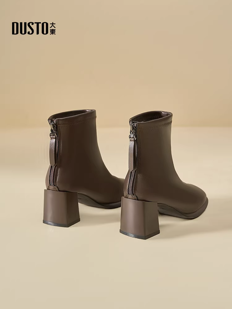 Giày bốt ngắn Dadong Chelsea nữ 2025 mới thu đông, giày cao gót, gót thô, bốt nữ cổ điển màu nâu Melard
