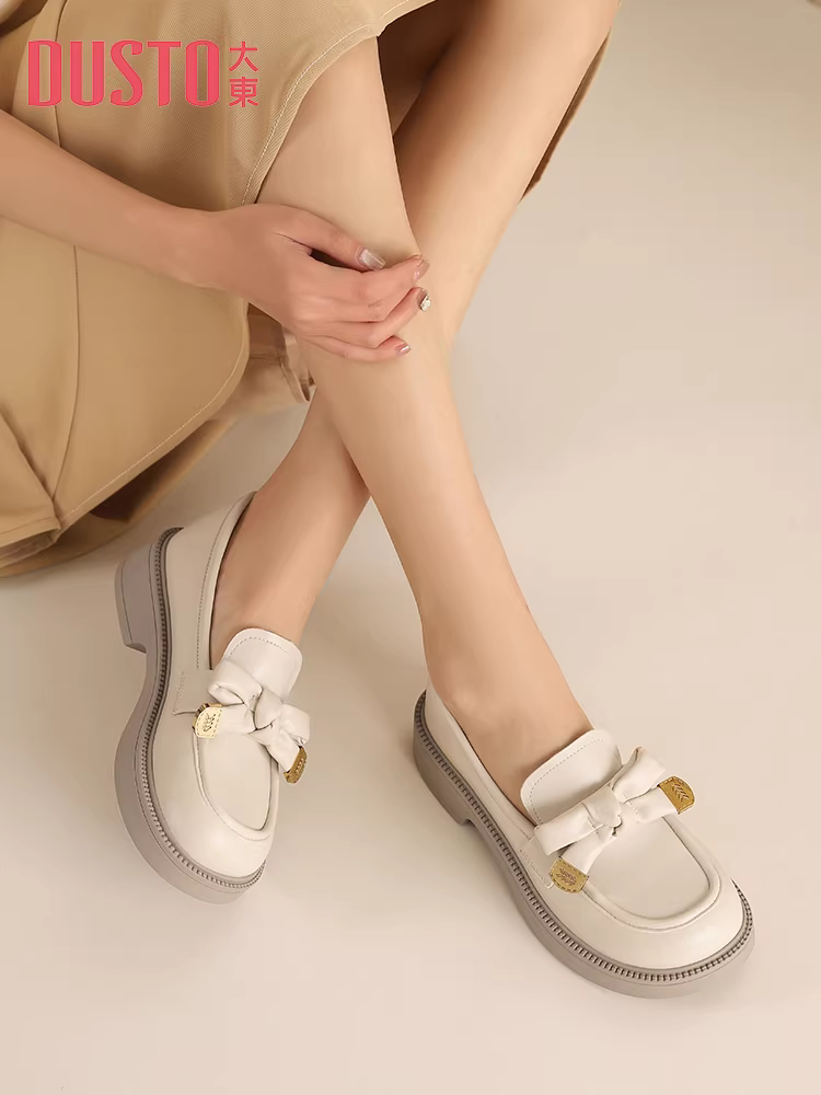 Giày lười đế dày Dadong dành cho nữ 2025, mẫu mới thu đông, kiểu nơ, đế mềm, phối chân váy, giày đơn, giày da nhỏ.