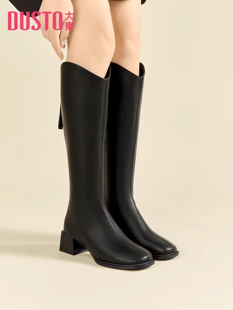Giày bốt cổ cao dáng chữ V Dadong dành cho nữ, mẫu mới thu đông 2025, gót dày, gót cao, bốt cao cổ, bốt cưỡi ngựa cao cổ dành cho người nhỏ nhắn